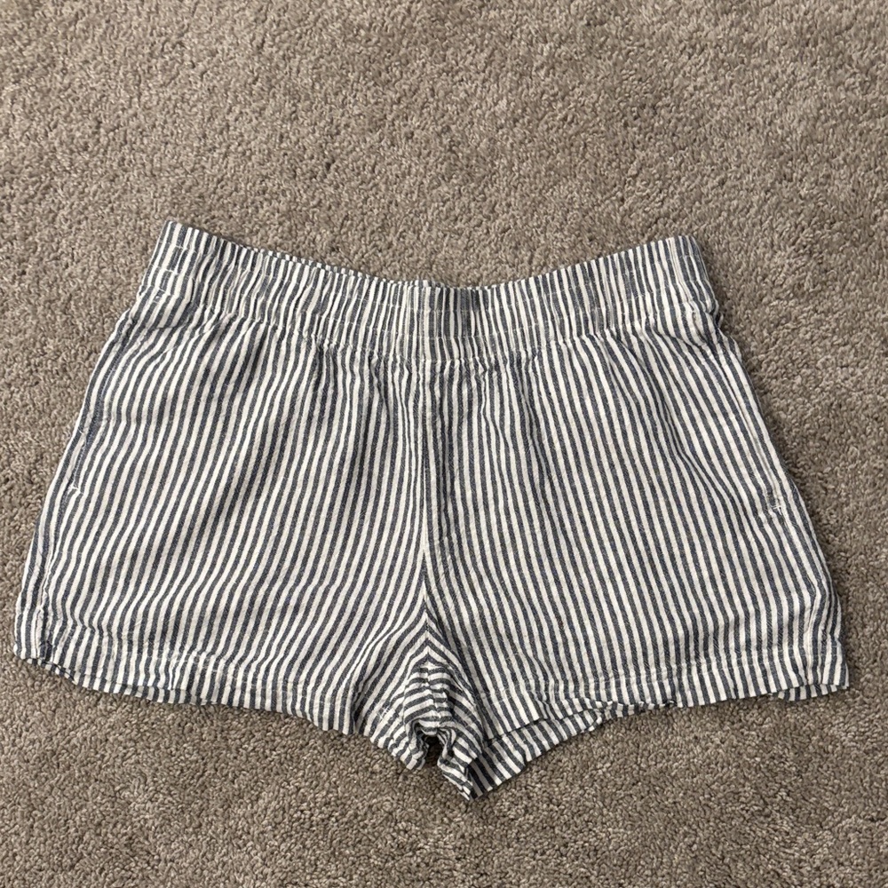Striped Cotton Blend Women's Shorts - Blue & White
